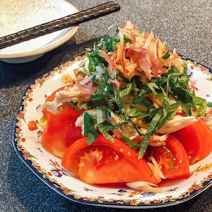 薬味どっさり!トマトと蒸し鶏の香味だれ♪